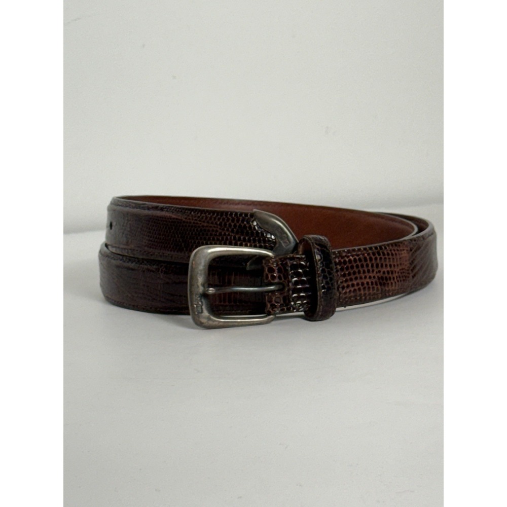 Ralph Lauren Women's Sz 32 Brown Lizard Leather 925 Sterling Silver Buckle Belt
